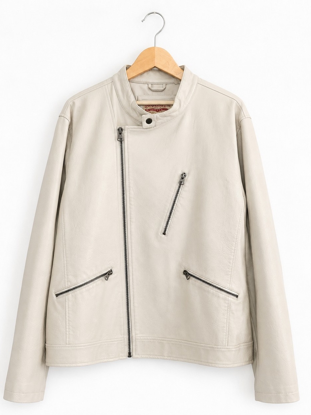 LEVI'S Men's Faux Leather Moto Jacket Sz L Ivory Minimalist Bikercore